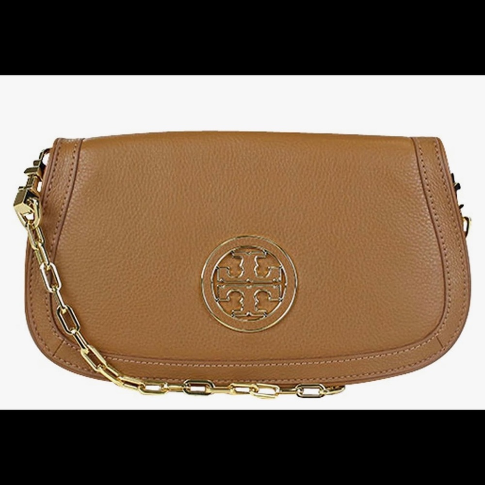 Tory Burch Amanda logo Flap clutch in royal Tan